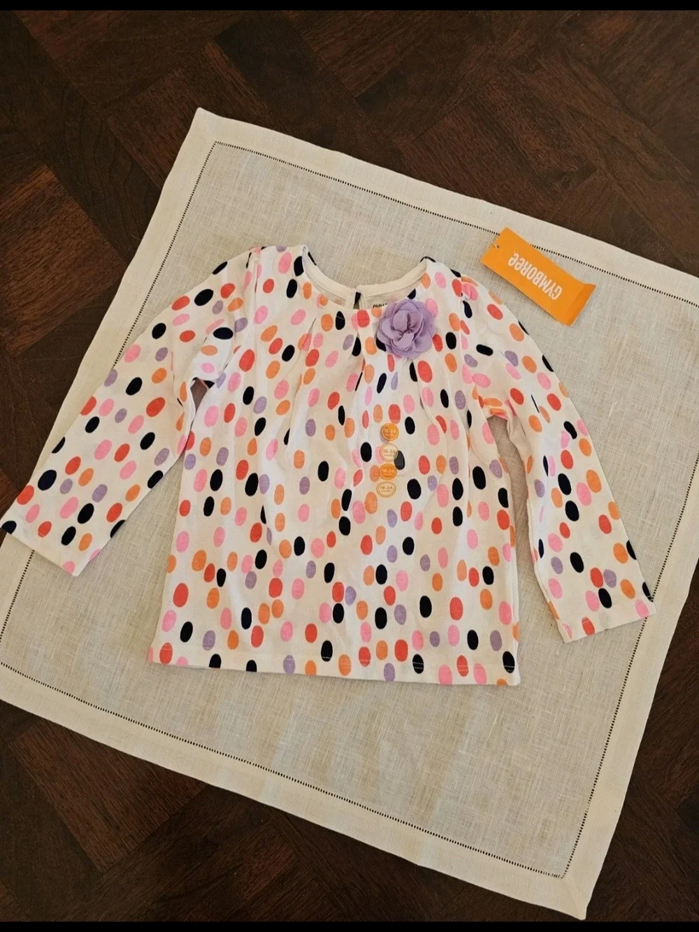 Gymboree Toddler Girl Bright Multi Dot Long Sleeve Tunic Top Flower Accent 24M
